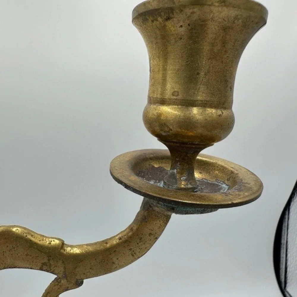 Antique Brass Candelabra 3 Arm Taper Candle‎ Holder Ornate Tabletop Decor